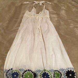 Diane von Furstenberg White Linen Halter Dress with Embroidered Hem